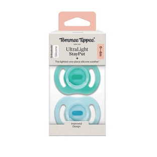 UltraLight Orthodontic Pacifiers, Blue/Green, 0–6 Months, 2-Pack, Tommee Tippee