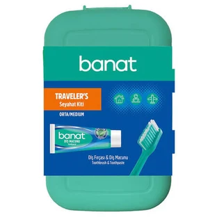 Reisset in een etui, diverse kleuren, tandenborstel + tandpasta 15 ml, Banat