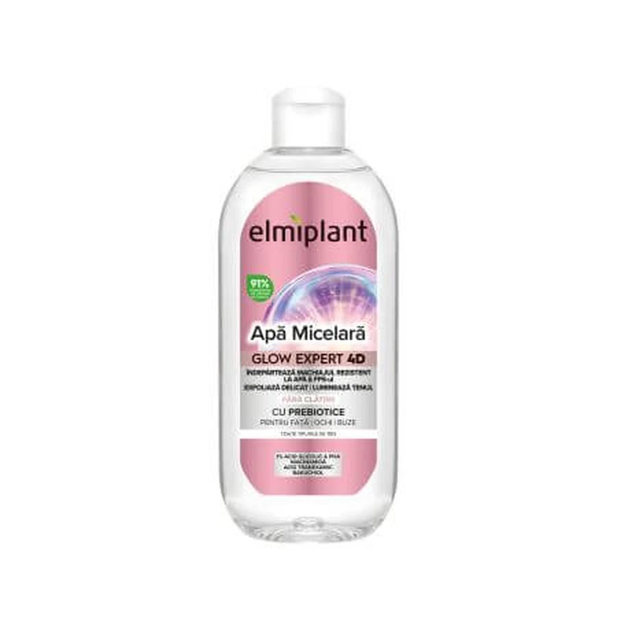 Agua micelar iluminadora Glow Expert 4D con prebióticos, 400 ml, Elmiplant
