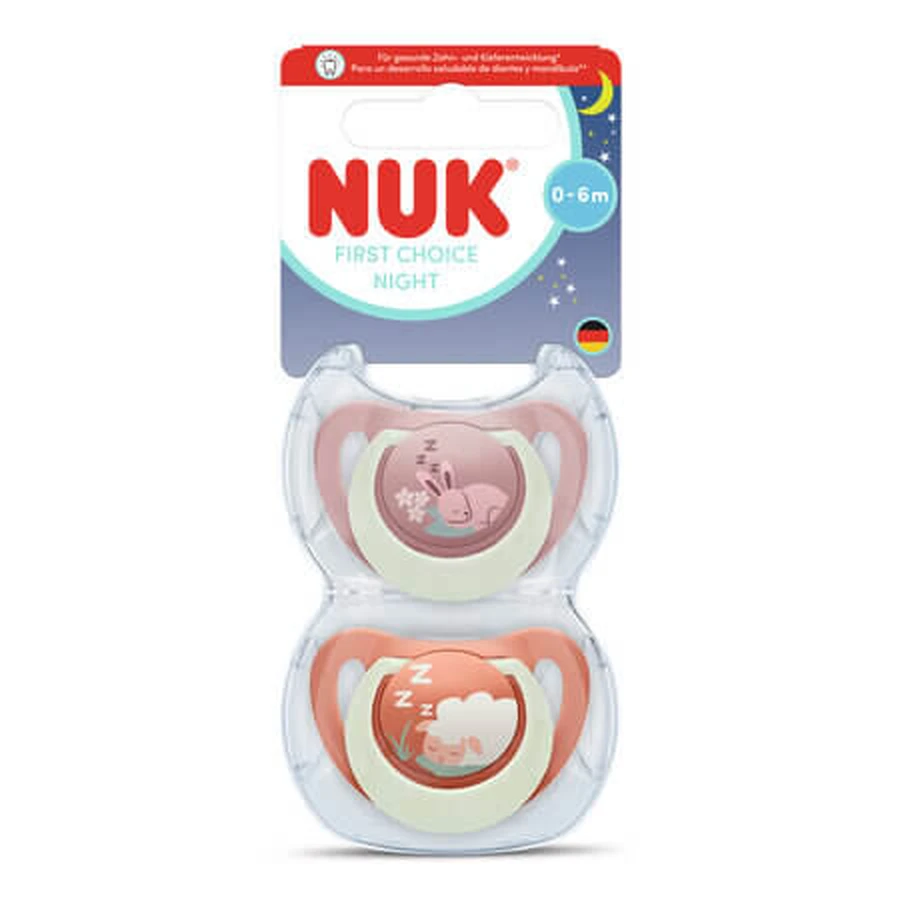 Set de chupetes nocturnos First Choice, Conejito/Oita, 0-6 meses, paquete de 2, Nuk