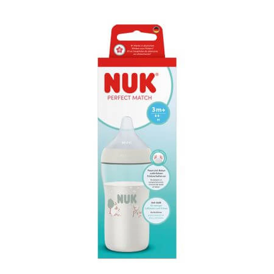 M Perfect Match-babyfles met siliconen speen, wit, vanaf 3 maanden, 260 ml, Nuk
