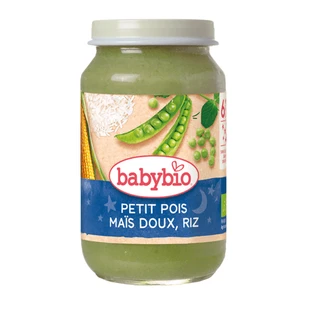 Puré ecológico de guisantes, maíz dulce y arroz, a partir de los 6 meses, 200 g, Babybio