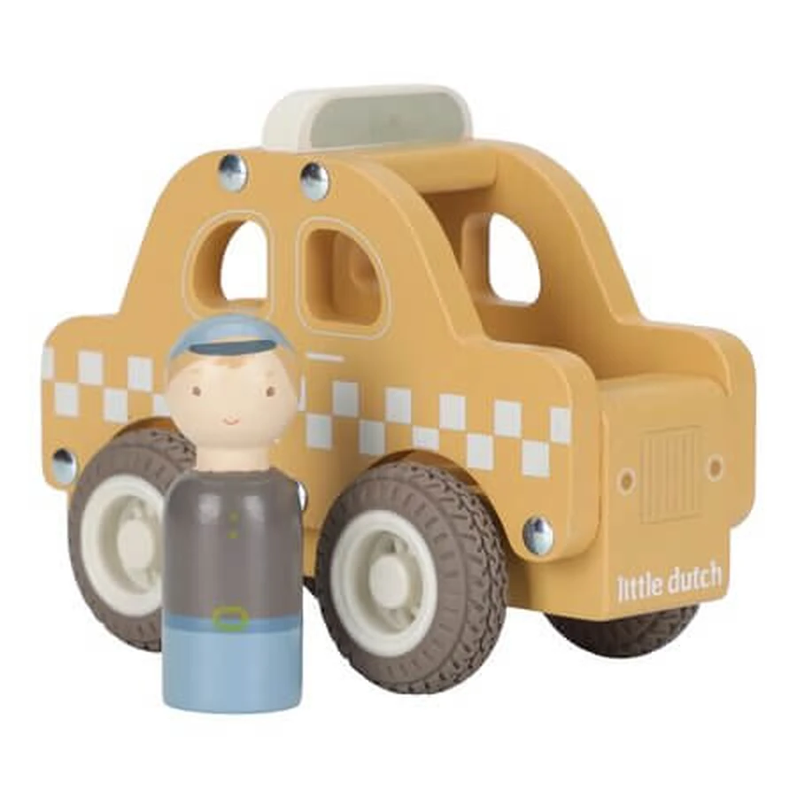 Coche de juguete de madera con certificación FSC, taxi, a partir de 18 meses, Little Dutch