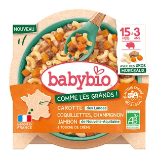 Biologisch menu: wortelen, champignons, ham en pasta, vanaf 15 maanden, 200 g, BabyBio
