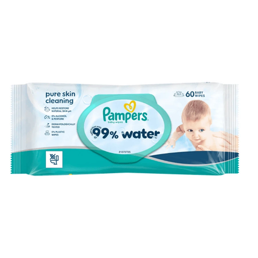 Pure Skin Reinigungstücher (99 % Wasser), 60 Stück, Pampers