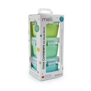 Set of 3 glass containers with non-slip sleeves, Blue/Mint/Lime, 3 x 160 ml, Melii