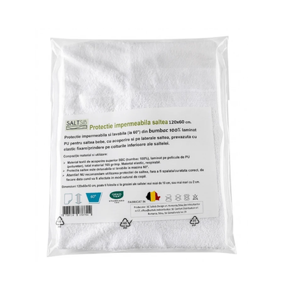 Waterproof cotton mattress protector, 120 x 60 cm, White, Saltsib