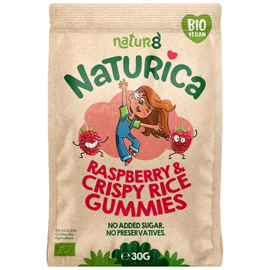 Bio-fruitgummies, framboos en rijst, 30 g, Naturica