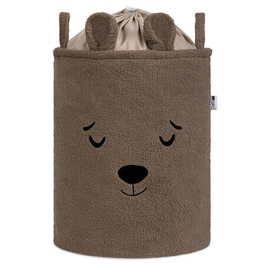 Panier de rangement pliable, marron, ours en peluche bouclé, 43 L, Sipo