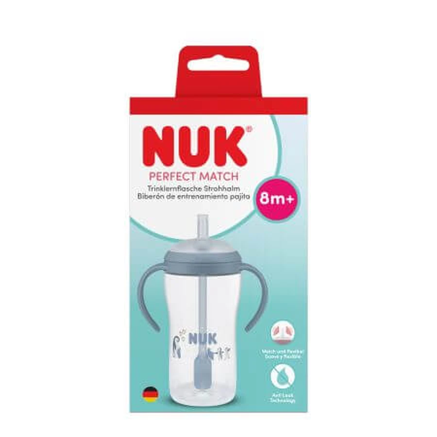 Perfect Match Übergangsbecher mit Henkeln und Strohhalm, blau, ab 8 Monaten, 260 ml, Nuk