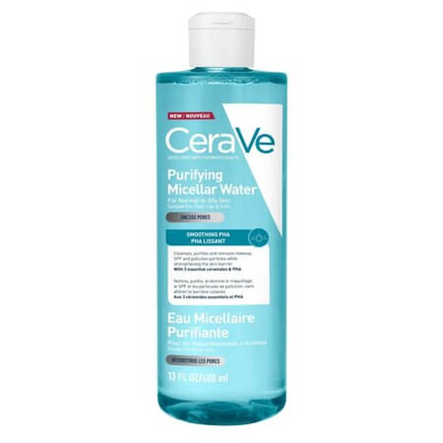 Agua micelar purificante para piel normal y grasa, 400 ml, CeraVe