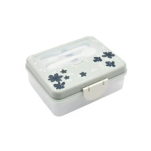 Boîte à repas à deux compartiments avec couverts à bento, couleur sauge à fleurs bleues, Melii