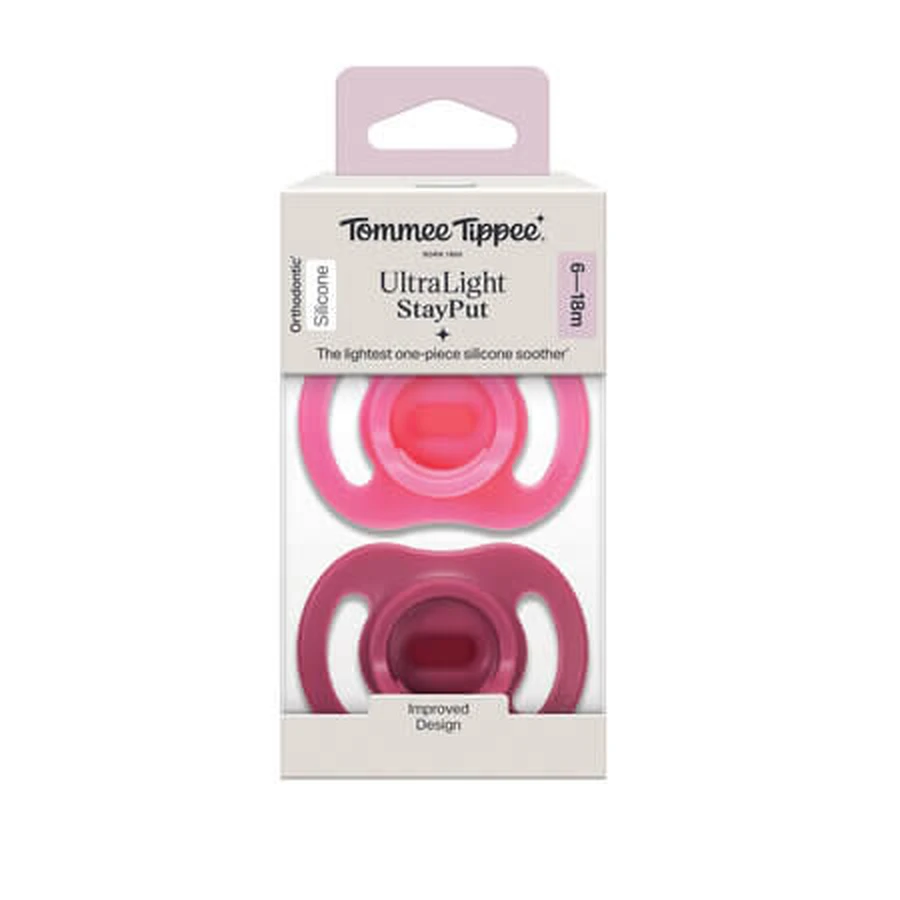 Chupetes ortodónticos UltraLight, rosa/morado, de 6 a 18 meses, paquete de 2, Tommee Tippee