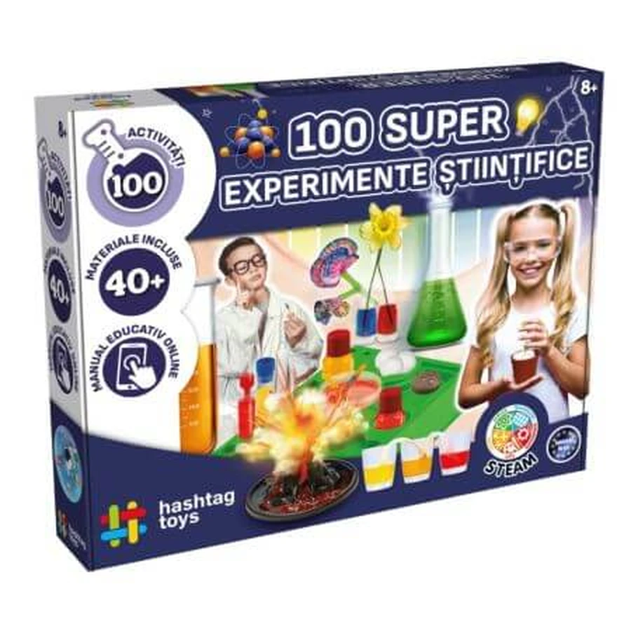 Set of 100 Super Science Experiments, Ages 8+, Hashtag Toys