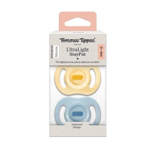 UltraLight-Kieferorthopädische Schnuller, Gelb/Blau, 0–6 Monate, 2er-Pack, Tommee Tippee