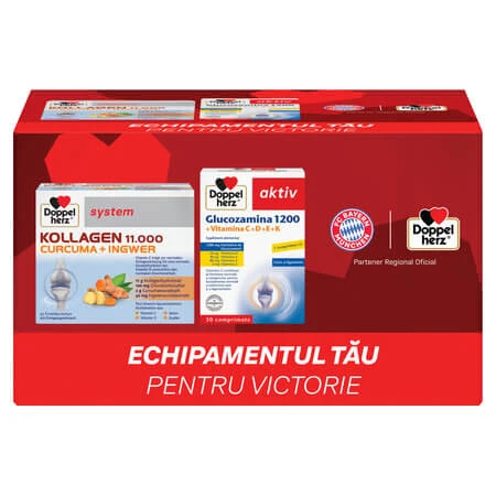 Kollagen 11000 Turmeric + Ginger and Glucosamine 1200 Pack, 30 vials…