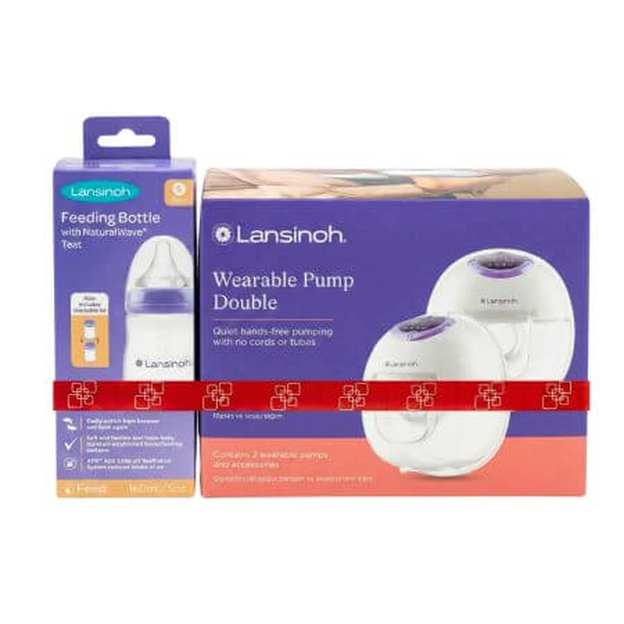 Lansinoh Doppelte elektrische Milchpumpe + 160-ml-NaturalWave-Flasche mit Sauger, Set