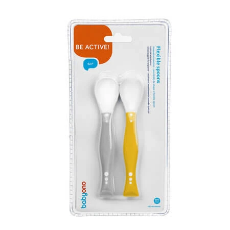 Flexible Spoons, Gray/Yellow, +6 months, 2-pack, Babyono