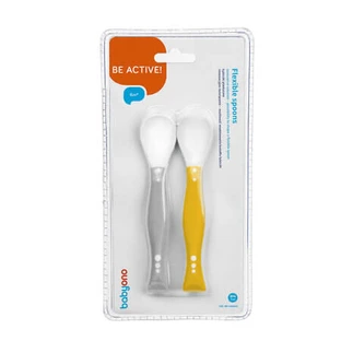 Cucharas flexibles, gris/amarillo, a partir de los 6 meses, paquete de 2, Babyono