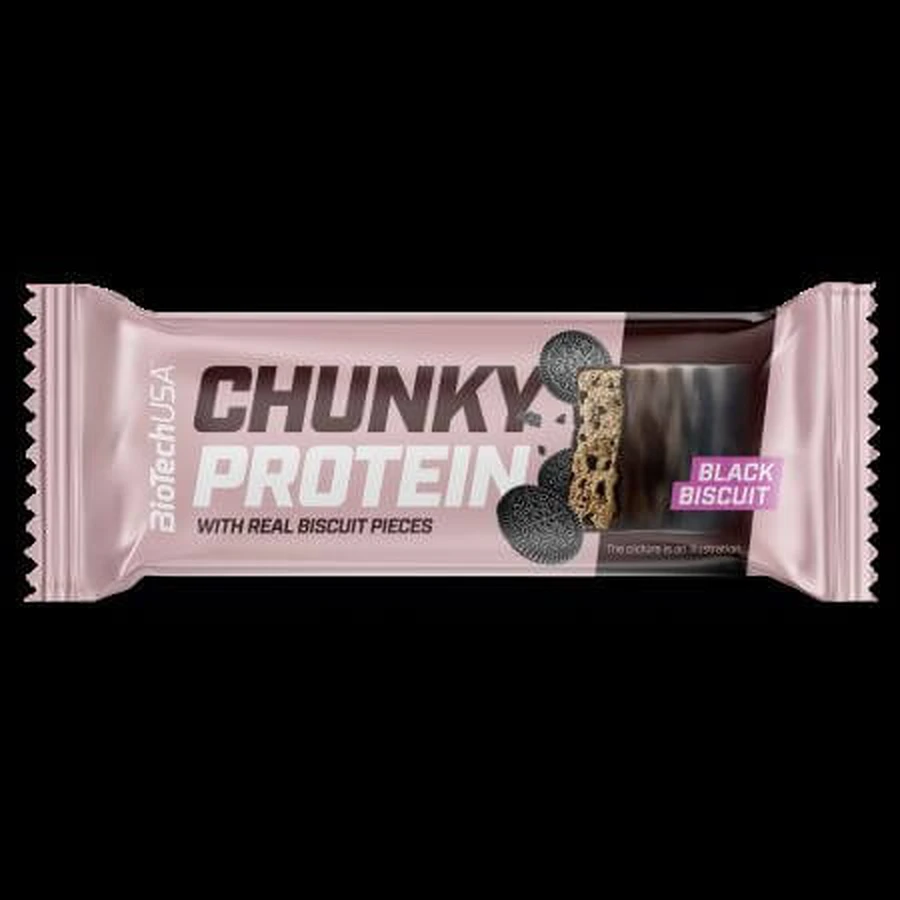 Barrita proteica con trocitos, galleta negra, 50 g, BioTechUSA