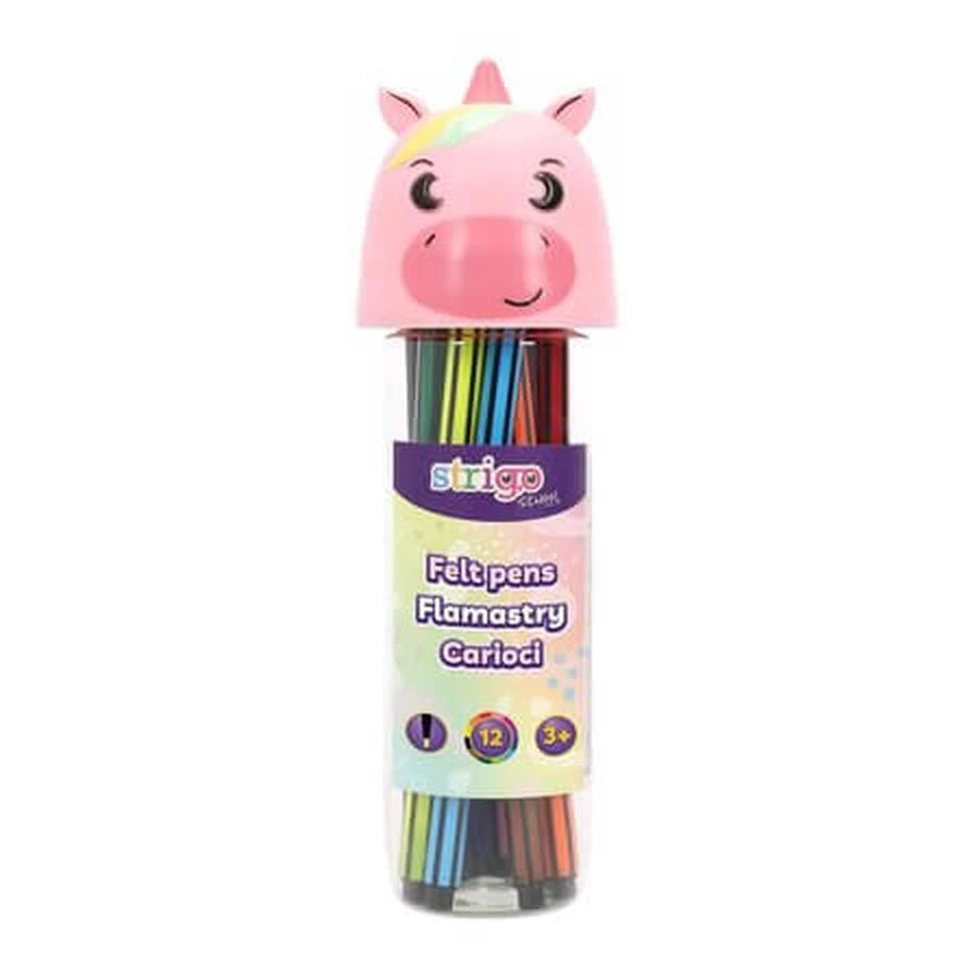 Rotuladores lavables en una caja con diseño de unicornio, paquete de 12, Strigo