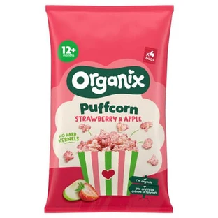 Organix Bio-Puffcorn-Snack mit Erdbeeren und Äpfeln, ab 12 Monaten, 4 x 10 g, Organix