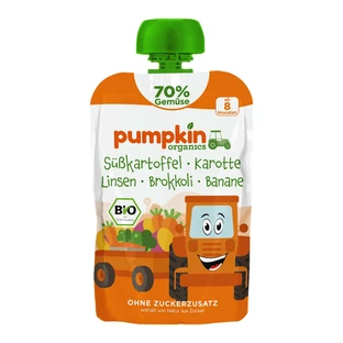 Bio-Püree aus Süßkartoffeln, Möhren, Linsen, Brokkoli und Bananen, ab 8 Monaten, 100 g, Pumpkin Organics