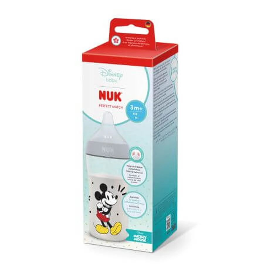 M Perfect Match-fles met siliconen speen, Mickey, vanaf 3 maanden, 260 ml, Nuk