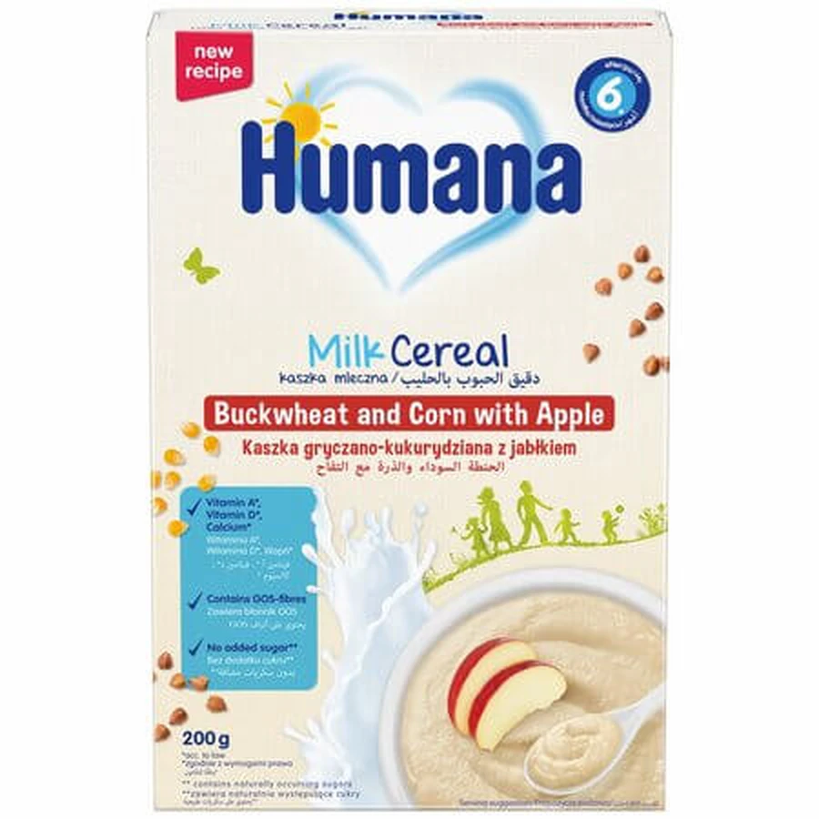 Cereal with Milk, Buckwheat, Corn, and Apple, Monday+, 200 g, Humana