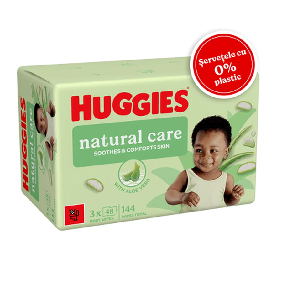 Toallitas húmedas sin plástico Natural Care, con aloe vera, 3 paquetes de 48 unidades, Huggies