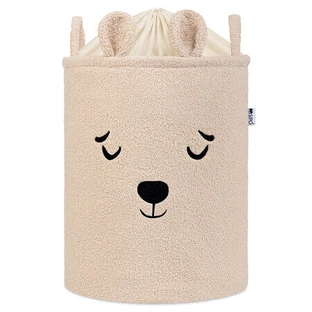 Faltbarer Aufbewahrungskorb, 43 l, beige, Plüschbär aus Bouclé, Sipo