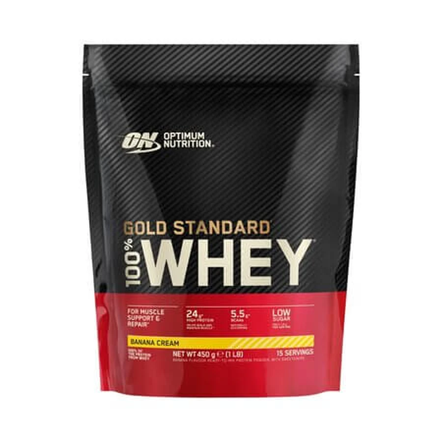 100% Whey Gold Standard Whey Protein Powder, Banana, 450 g, Optimum Nutrition