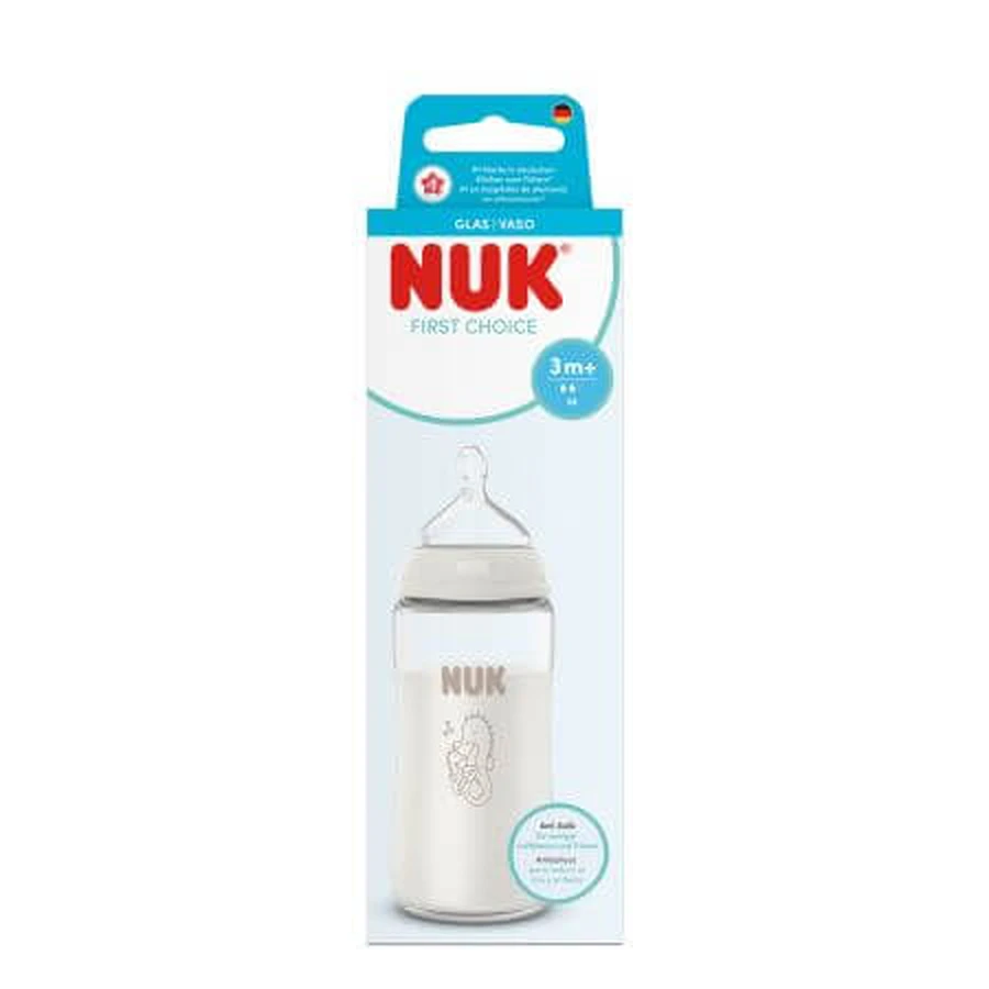 Biberon à température contrôlée First Choice M-Flow avec tétine en silicone, à partir de 3 mois, 240 ml, Nuk