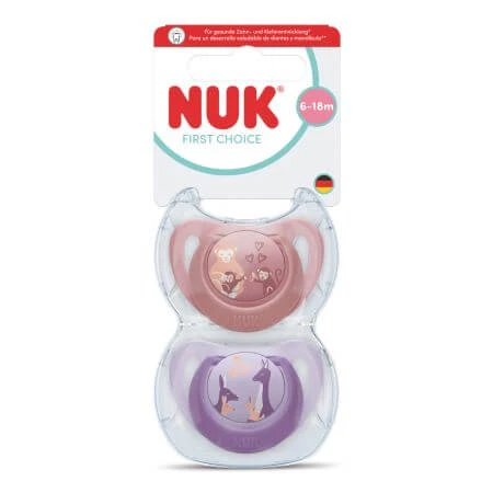 First Choice Pacifier Set, Monkey/Kangaroo, 6–18 months, 2 pieces, Nuk