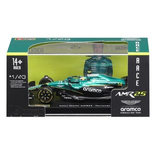 Maqueta de coche de Fórmula 1 de Aston Martin, escala 1:43, Fernando Alonso con casco, a partir de 14 años, Bburago
