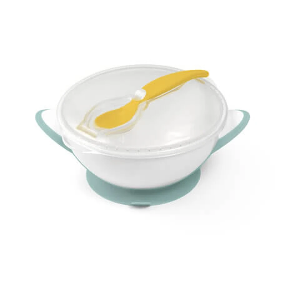 Bowl with Suction Cup and Spoon, Dark Green, 6 months+, Babyono