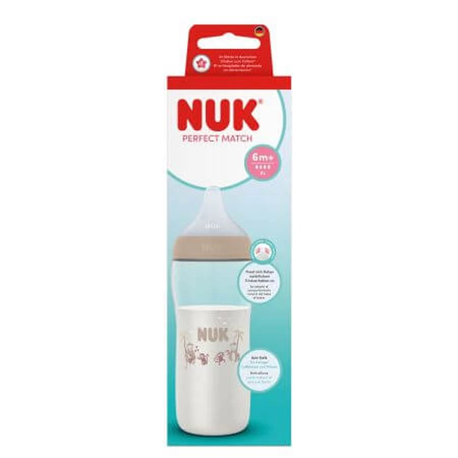 Perfect Match XL-Flow Silicone-Tip Bottle, Beige, 6 months+, 360 ml, Nuk