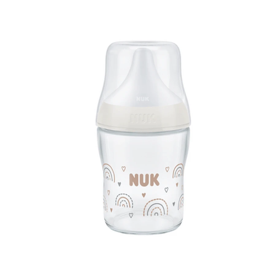 Perfect Match glazen flesje met temperatuurregeling, 120 ml, Flow S, Rainbow, Nuk