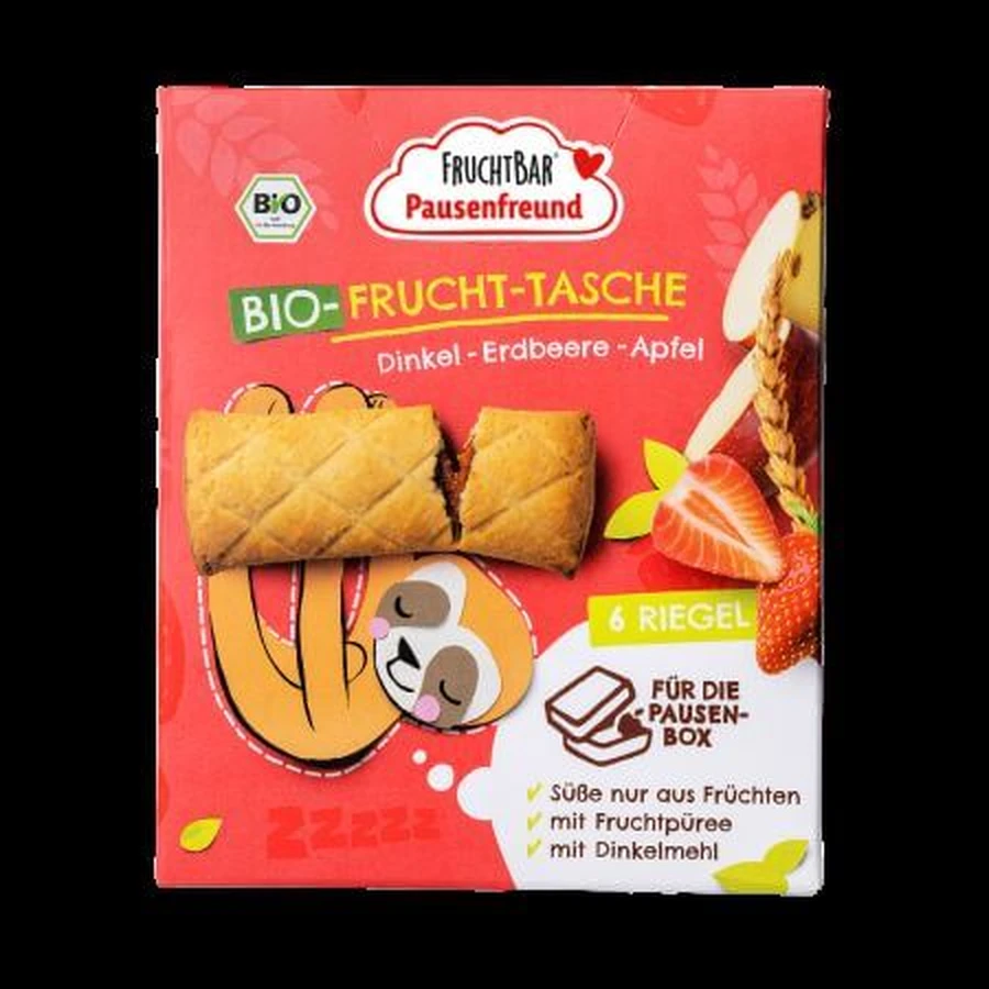 Barritas ecológicas de espelta, fresa y manzana, 6 x 22 g, Fruchtbar