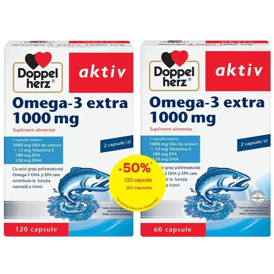 Value Pack: 2 x Doppelherz Aktiv Omega 3 Extra 1000 mg x 120 capsules + 60 capsules