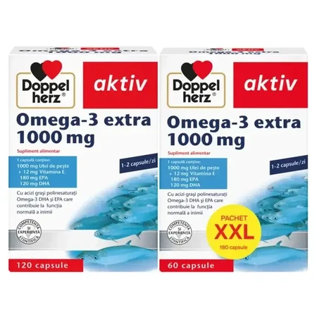 Value Pack: 2 x Doppelherz Aktiv Omega 3 Extra 1000 mg x 120 capsules + 60 capsules