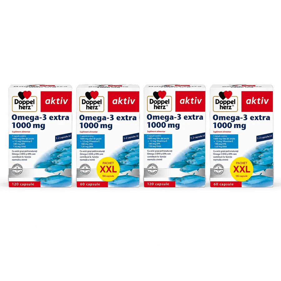 Value Pack: 2 x Doppelherz Aktiv Omega 3 Extra 1000 mg x 120 capsules + 60 capsules