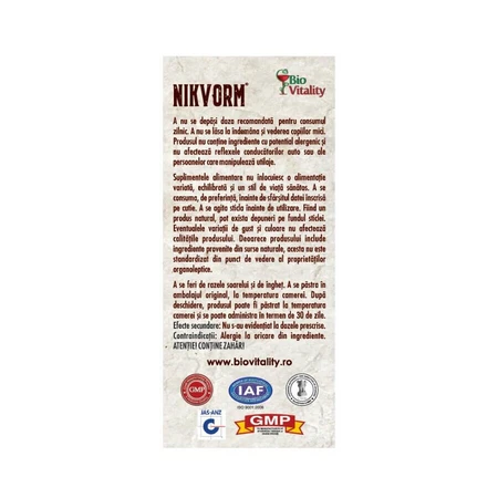 Paquete económico de jarabe Nikvorm: 3 botellas de 60 ml Bio Vitality
