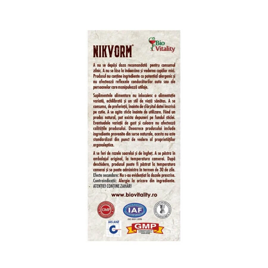 Paquete económico de jarabe Nikvorm: 3 botellas de 60 ml Bio Vitality
