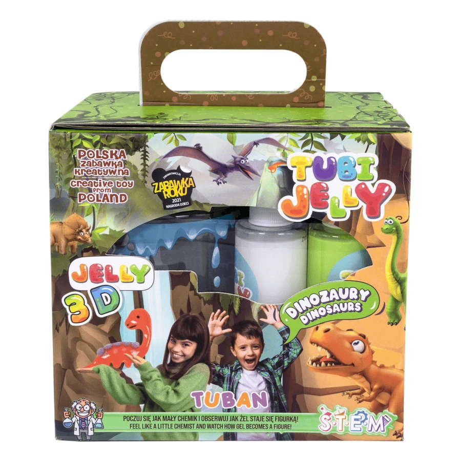 JELLY TUBE SET (modelleergel) met 6 kleuren en een klein aquarium – DINOSAURUSSEN