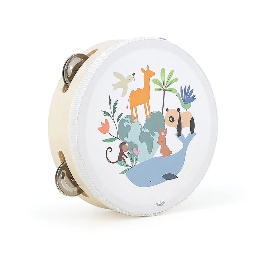 Tambourin en bois - Motifs d'animaux - Vilac
