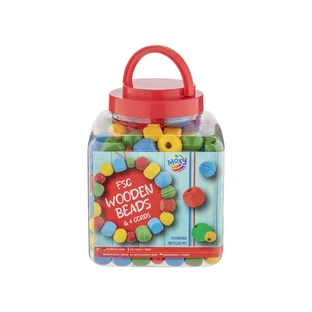 Kit créatif, perles en bois dans un seau, rouge