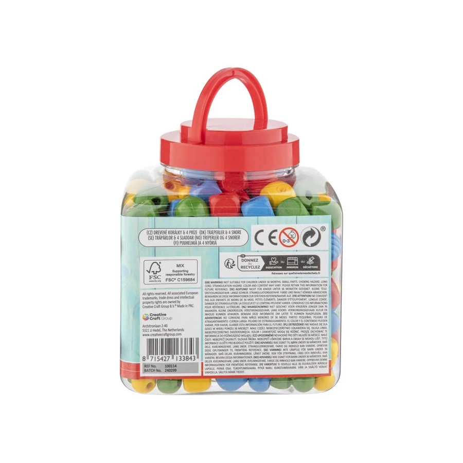 Kit créatif, perles en bois dans un seau, rouge