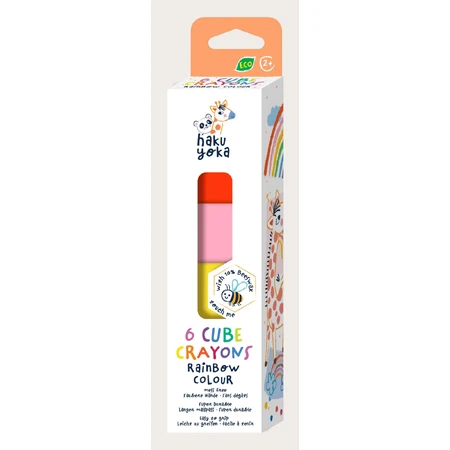 Lot de 6 crayons de cire en forme de cube, Haku Yoka - couleurs de l'arc-en-ciel