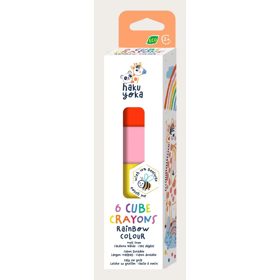 Lot de 6 crayons de cire en forme de cube, Haku Yoka - couleurs de l'arc-en-ciel